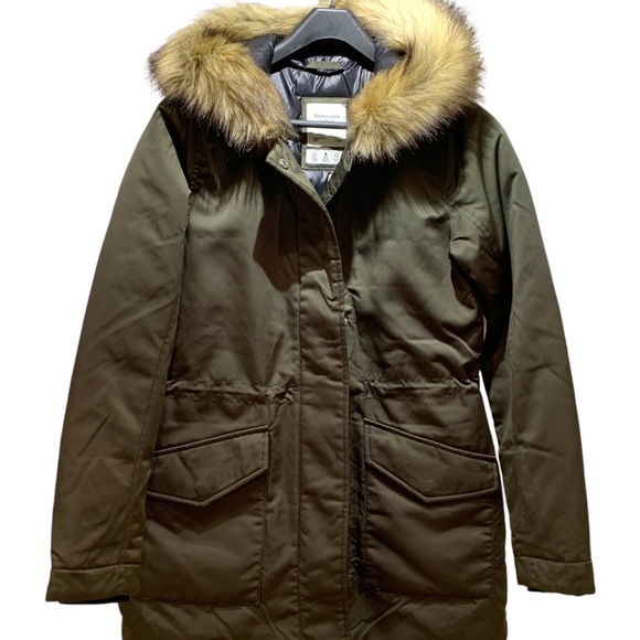 NWT Abercrombie & fitch Womens parka winter coat faux fur hoodie in olive size S - Picture 3 of 9